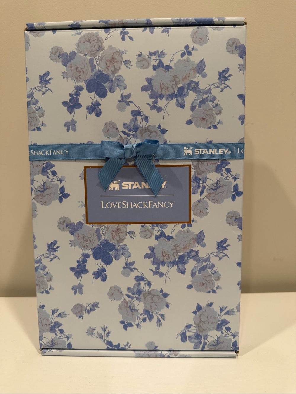 LoveShackFancy Light Blue Floral Gift Box with Ribbon 40oz